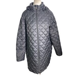 Lands End Puffer Jacke Women's 1X Long Black Down Hooded Jacket  Quilted‎